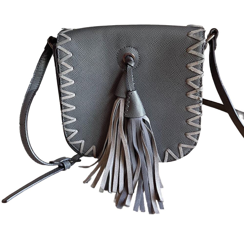 Gussaci Crossbody Gray Saddle Purse Faux Leather Tassel Boho Vegan Cowgirl